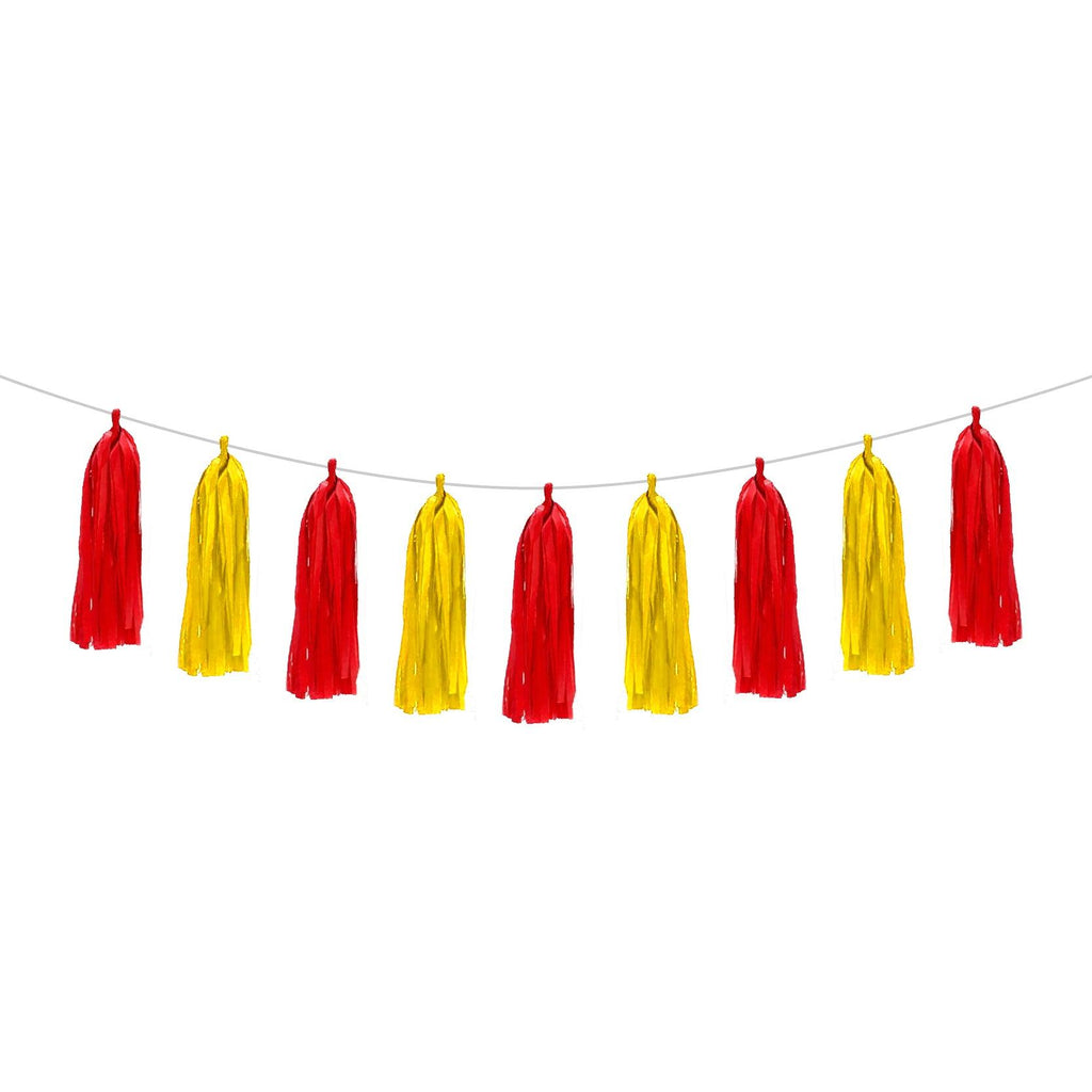 Amarillo y Rojo - Guirnalda Pompones Papel China (9pz) - tuglobero