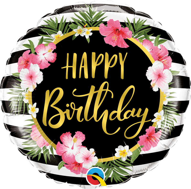 Cumpleaños - Rayas y Flores de Hibiscos - tuglobero