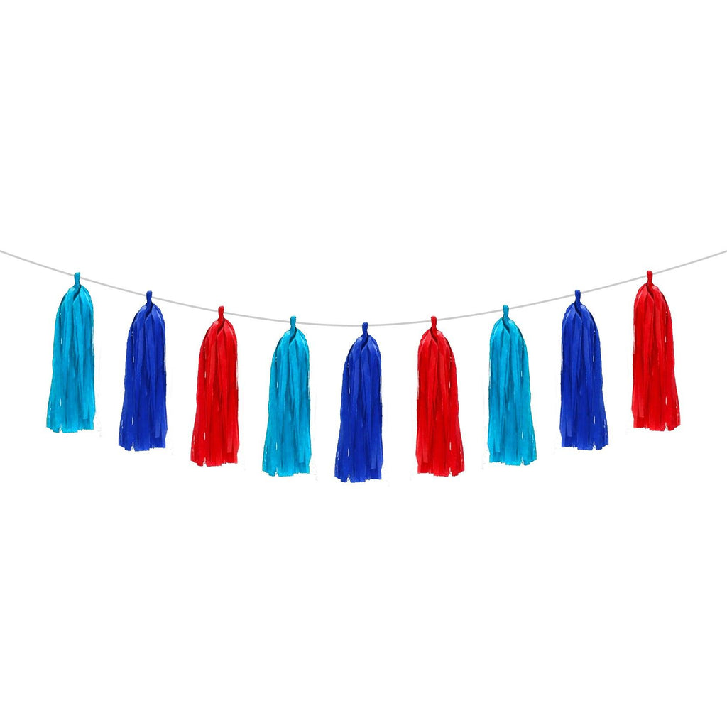 Azules y Rojo - Guirnalda Pompones Papel China (9pz) - tuglobero