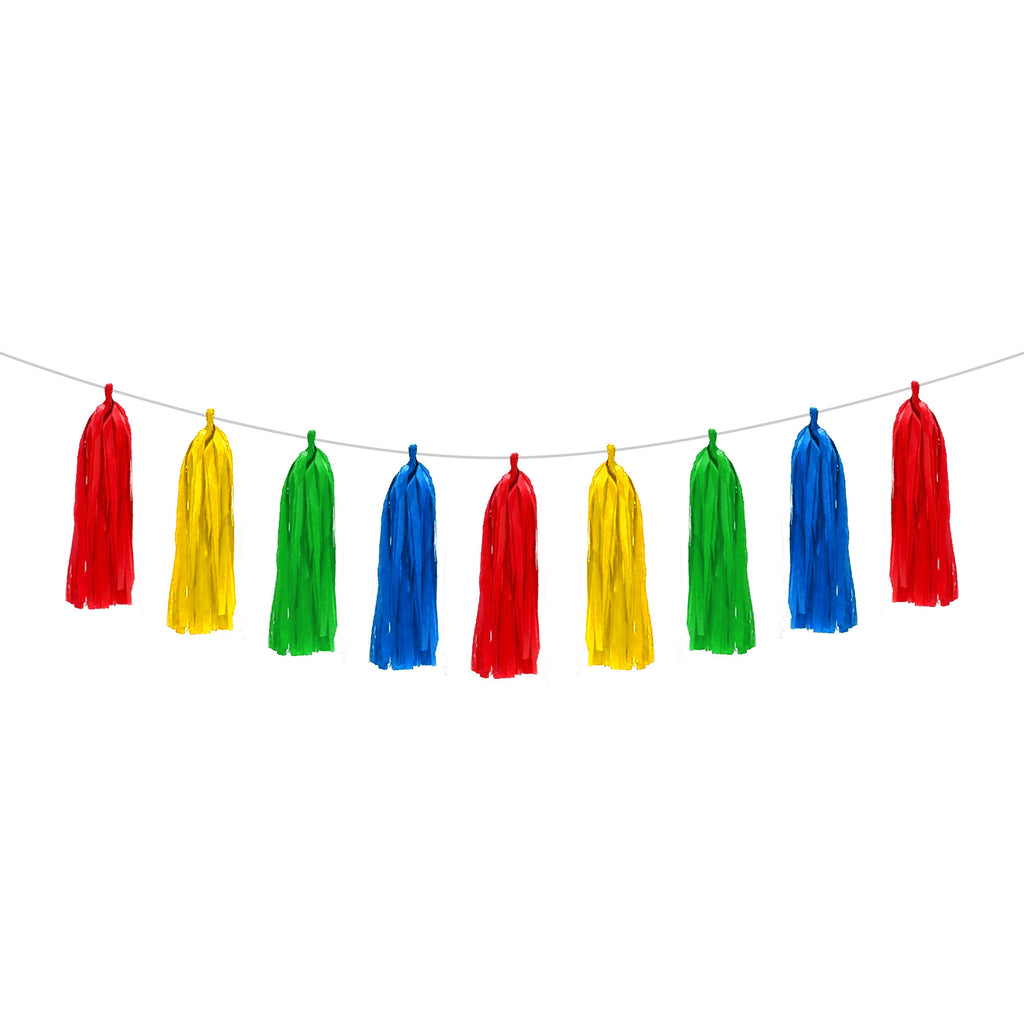 Rojo, Amarillo, Verde y Azul Medio - Guirnalda Pompones Papel China (9pz) - tuglobero