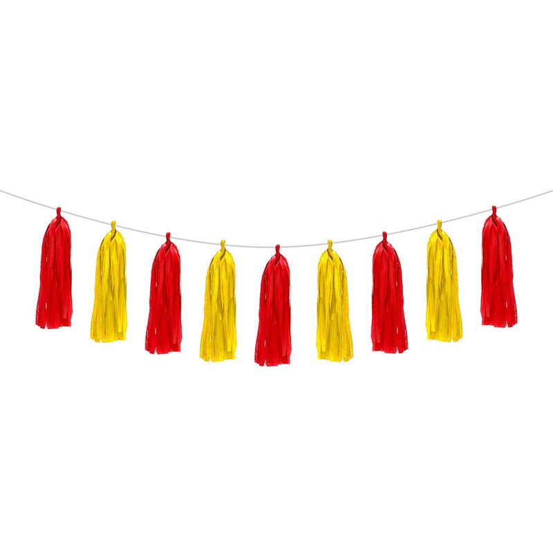 Amarillo y Rojo - Guirnalda Pompones Papel China (9pz) - tuglobero