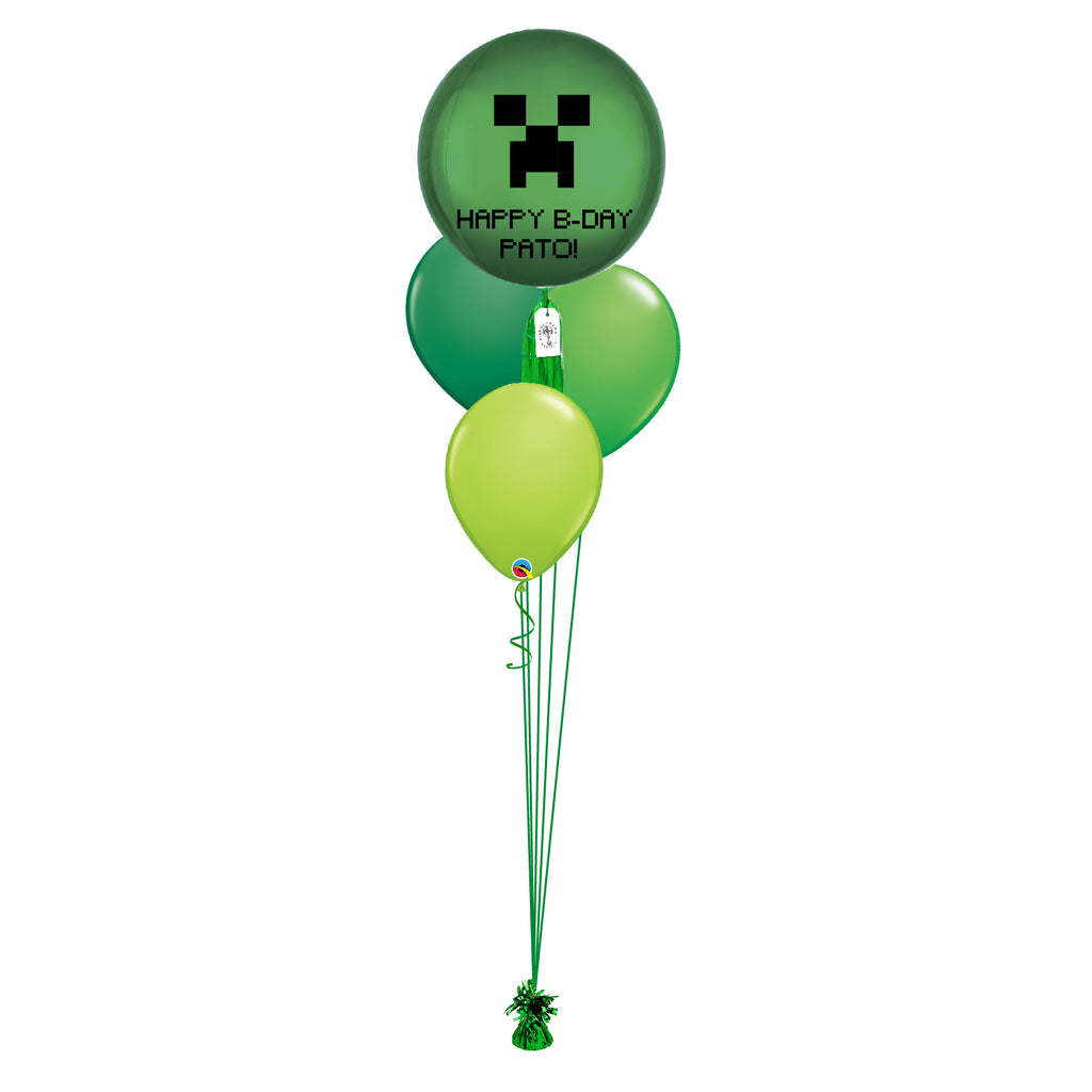 HBD Creeper Minecraft Esfera (personalizable) y Globos Verdes - tuglobero