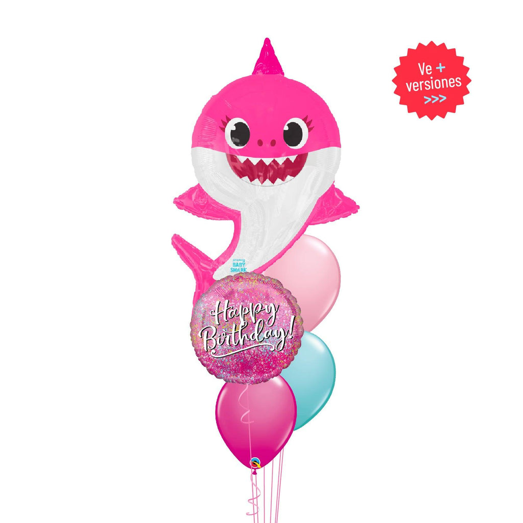 Globos Baby Shark Girl Glitter Birthday - tuglobero