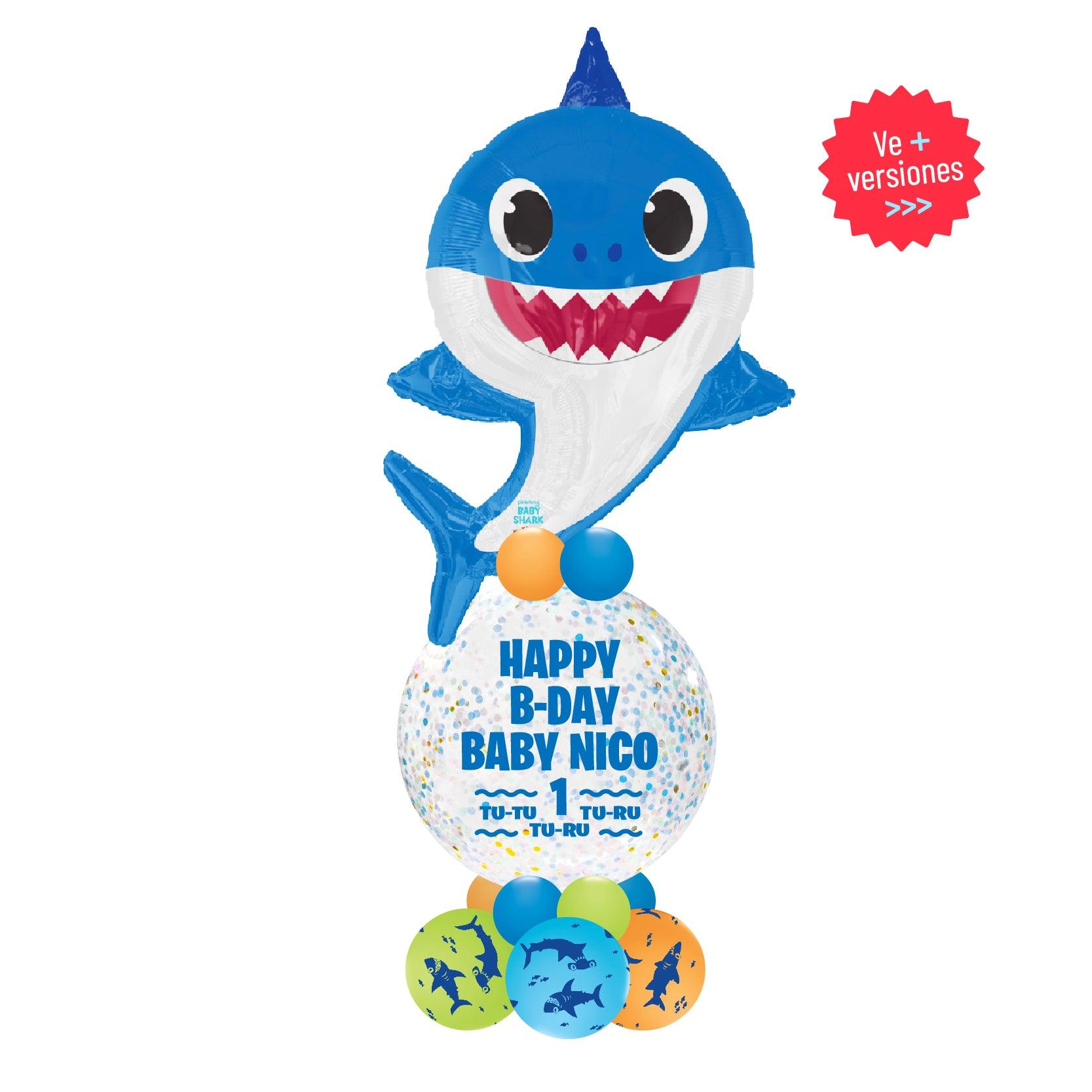 Base Globos Baby Shark Confeti Bubble Birthday, Arreglos Cumpleaños Niño